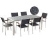 Beliani - 6 Seater Garden Dining Set Triple Grey Granite Top Black Chairs Grosseto