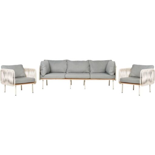 Beliani - Garden Sofa Set with Ottoman Metal Frame Rope Weave Backrest with Cushions Grey Senise