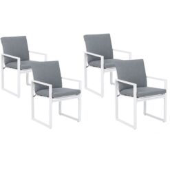 Beliani - Set of 4 Garden Chairs White Aluminium Seat Cushion Outdoor Grey Pancole