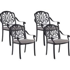 Beliani - Set of 4 Vintage Garden Outdoor Dining Chairs Black Aluminium Cushions Ancona