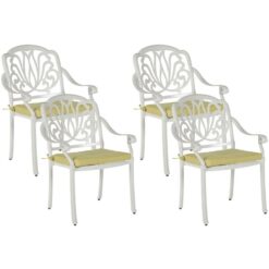 Beliani - Set of 4 Vintage Garden Outdoor Dining Chairs White Aluminium Cushions Ancona