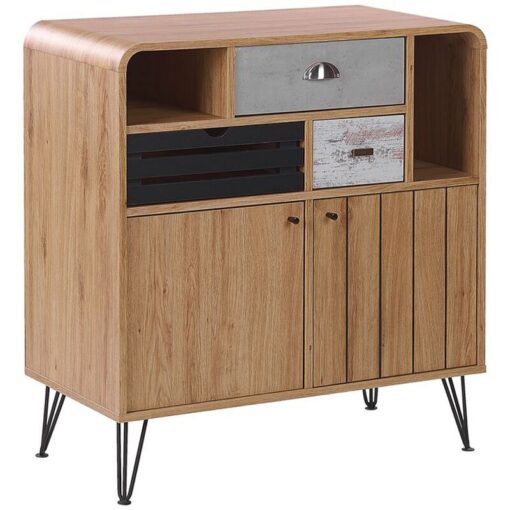 Beliani - Sideboard Retro Vintage Style Cabinet Storage 2 Door 3 Drawers Light Wood Kyle