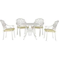 Beliani - Vintage Garden Outdoor 4 Seater Dining Set White Aluminium with Seat Pads Ancona