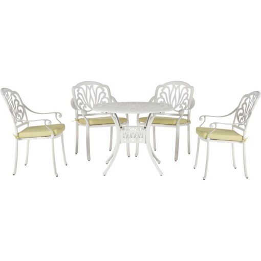 Beliani - Vintage Garden Outdoor 4 Seater Dining Set White Aluminium with Seat Pads Ancona