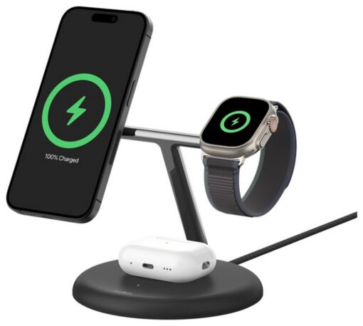 Belkin 3 in 1 MagSafe Compatible Qi2 Wireless Charger -Black