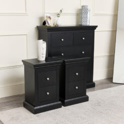 Black 5 Drawer Chest Of Drawers & Pair Of 2 Drawer Bedside Tables - Slimline Haxey Black Range