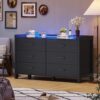 Black Dresser For Bedroom Modern Chest Of Drawers With 6 Drawers For Living Room Hallway