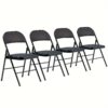 Black Folding Chair Set Of 4, Padded Folding Chairs With Steel Frame 330lbs Capacity, Portable Stackable Commercial Folding Chairs For Home Office