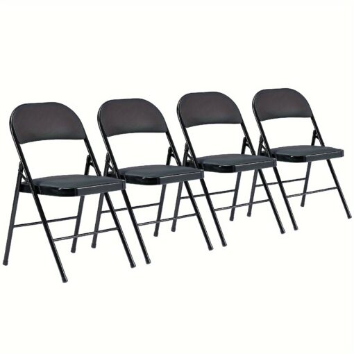 Black Folding Chair Set Of 4, Padded Folding Chairs With Steel Frame 330lbs Capacity, Portable Stackable Commercial Folding Chairs For Home Office