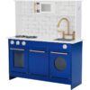 Blue Kids Toy Kitchen Wooden Cooker Children Imitation Play TeamsonKidsTD12681B - Blue