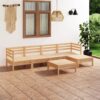 Brown Solid Pine Wood 6-Piece Garden Lounge Set - Outdoor Patio Furniture