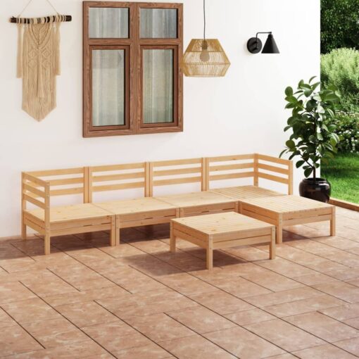 Brown Solid Pine Wood 6-Piece Garden Lounge Set - Outdoor Patio Furniture