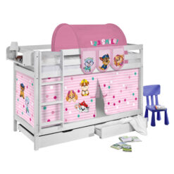 Bunk bed Jelle including 2 slatted frames - with curtain PAW Patrol pink - loft bed