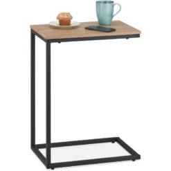 C-Shaped Side Table, hwd: 60 x 30 x 45 cm, Laptop Desk, Metal Frame, Living Room Coffee Table, Black/Brown - Relaxdays