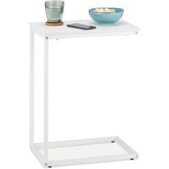 C-Shaped Side Table, hwd: 60 x 30 x 45 cm, Laptop Desk, Metal Frame & mdf Top, Living Room & Bedroom, White - Relaxdays