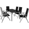 CASARIA® 7pc Aluminum Garden Chair Glass Top Table Set 6 Seat Outdoor Furniture Silver