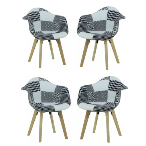 Caden Fabric Upholstered Back Side Chair in Black/White | Solid Wooden Legs