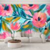 Canvas Wallpaper Cute Hand Abstract Flowers Print Modern Cartoon Style Pattern Wallpaper Self-adhesive Removable Wall Decor For Living Room Bedroom -