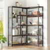 Celebalcony 5-tier Corner Bookshelf, Industrial Corner Bookcase, Book Shelves With Metal Frame, Large Open Display Bookshelves