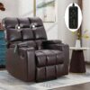 Chair With Massage , 2 Cupholders, Concealed Storage In Armrest, Black, Brown