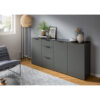 Chest of drawers (W/H/D: 179 x 86 x 40cm) in anthracite imitation with glass contrast