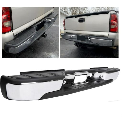 Chrome Rear Step Bumper Compatible With 1999-2006 S Series Sierra 1500 Steel With License Plate Light Replacement For Gm1103122 12496085