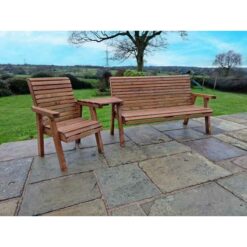 Churnet Valley - Valley 4 Seat Set 1XC 1X3B Angled Tray - Timber - L100 x W270 x H95 cm - Garden Furniture - Fully Assembled