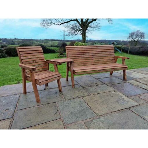 Churnet Valley - Valley 4 Seat Set 1XC 1X3B Angled Tray - Timber - L100 x W270 x H95 cm - Garden Furniture - Fully Assembled