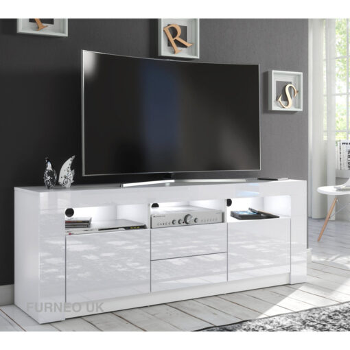 Clifton18 White TV Stand for TVs up to 70in with White LED Lights