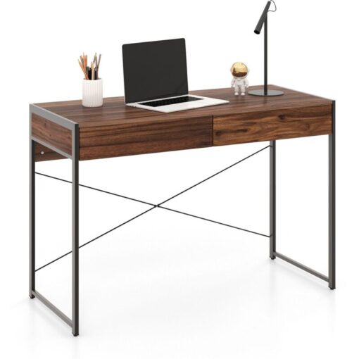 Computer Desk Wooden PC Laptop Table Writing Workstation with 2 Drawers