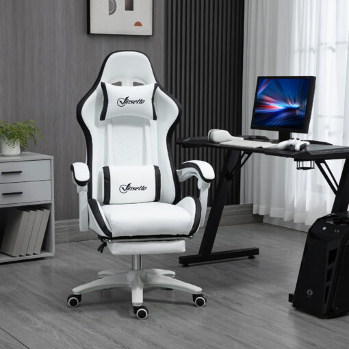 Computer Gaming Chair, Pu Leather Desk Chair With Footrest, Swivel Task Chair With 135 Reclining Back And Lumbar Support, For Adults