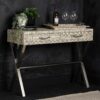 Console Table for Living Room Furniture, 2 Drawers Faux Leather Pattern Designed