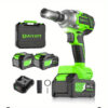 Cordless Electric Impact Wrench 1/2'' High Power Driver 2battery Heavy-duty