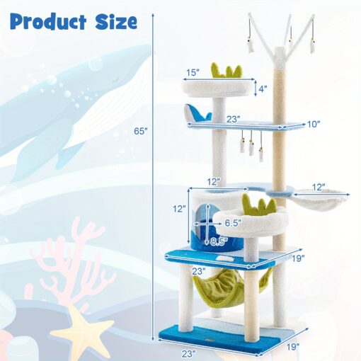 Costway Ocean-themed Cat Tree, W/ Sisal Covered Scratching Posts, Condo Perch Indoor Tower