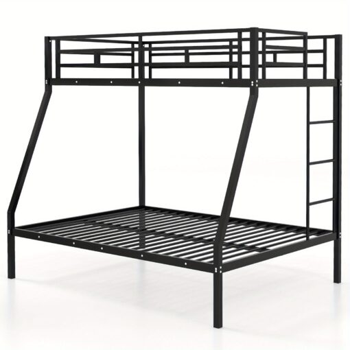 Costway Twin Over Full Metal Bunk Bed With Integrated Ladder Full-length Guardrail Black