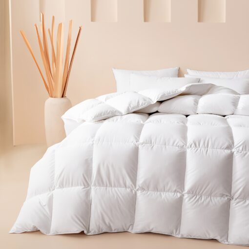 Cosybay Queen Goose Feather Comforter, Ultra Fluffy Duvet Insert Queen Size, All Season White 100% Cotton Cover Bed Comforter With Corner Tabs,