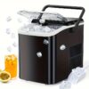 Countertop Ice Maker, Nugget Portable Ice Machine, 9 Bullet Ice Cubes In 6 Mins, 26.5lbs In 24hrs Self-cleaning With Handle, Basket, Scoop For Home,