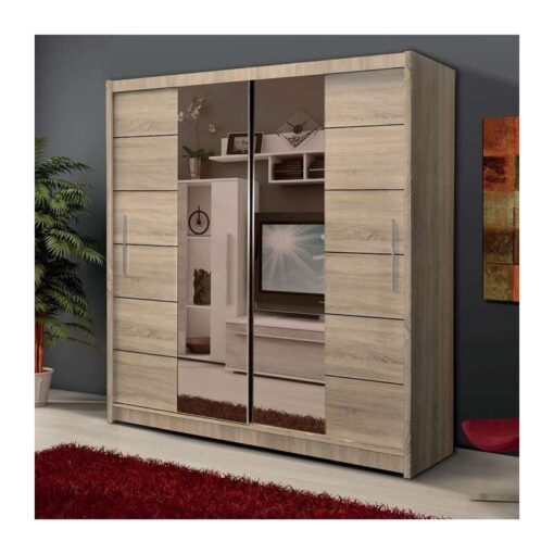 Dako Furniture - Lizbona 2 Sliding Door Wardrobe with Full-Length Mirror - Spacious, Stylish, and Customizable - 203cm Oak Sonoma