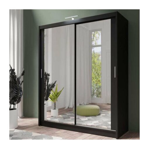 Dako Furniture - Paris Wardrobe with Full-Length Mirrored Sliding Doors - 180cm Black