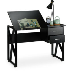 Desk Tilting, Adjustable Worktop Surface, Laptop Table or Drawing Desk, hwd 75x110x55cm, Black - Relaxdays