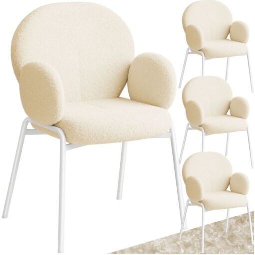 Dining Chair Scandi - padded with Bouclé cover, high backrest - Armchair, Wingback chair, Upholstered chair - cream Set of 4