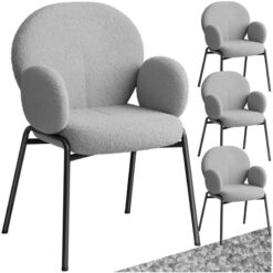 Dining Chair Scandi - padded with Bouclé cover, high backrest - Armchair, Wingback chair, Upholstered chair - light grey Set of 4