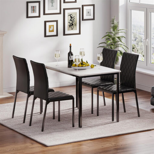 Dining Table And Chairs Set Of 4, Modern Dining Table Set Kitchen Furniture, Marble Effect Dining Table With 4 Pu Leather Dining Chairs, 120x70cm Dini