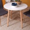 " Dining Table Modern Round Kitchen Table With Wooden Legs, Space-saving Table For 4 People For Home Kitchen Dining Room Living Room Apartment, White