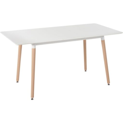 Dining Table White with Light Wood Beechwood Legs Extendable Tabletop Mirabel