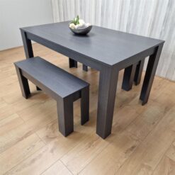 Dining Table and 2 Benches Black Dark Grey Wood Dining Set Furniture