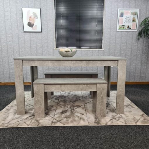 Dining Table and 2 Benches Stone Grey Effect Wood Table 2 Grey Benches Dining Room Furniture