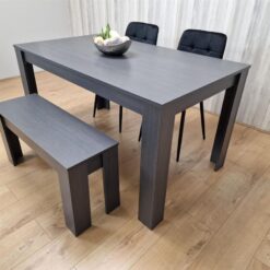 Dining Table and 2 Chairs With Bench Black Dark Grey Velvet Chairs Wood Dining Set Furniture