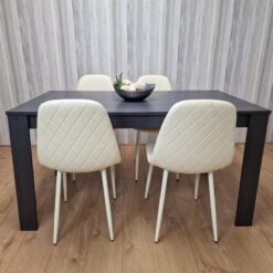 Dining Table and 4 Chairs Black Dark Grey 4 Leather Cream Chairs Wood Dining Set Furniture