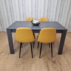 Dining Table and 4 Chairs Black Dark Grey 4 Mustard Velvet Chairs Wood Dining Set Furniture